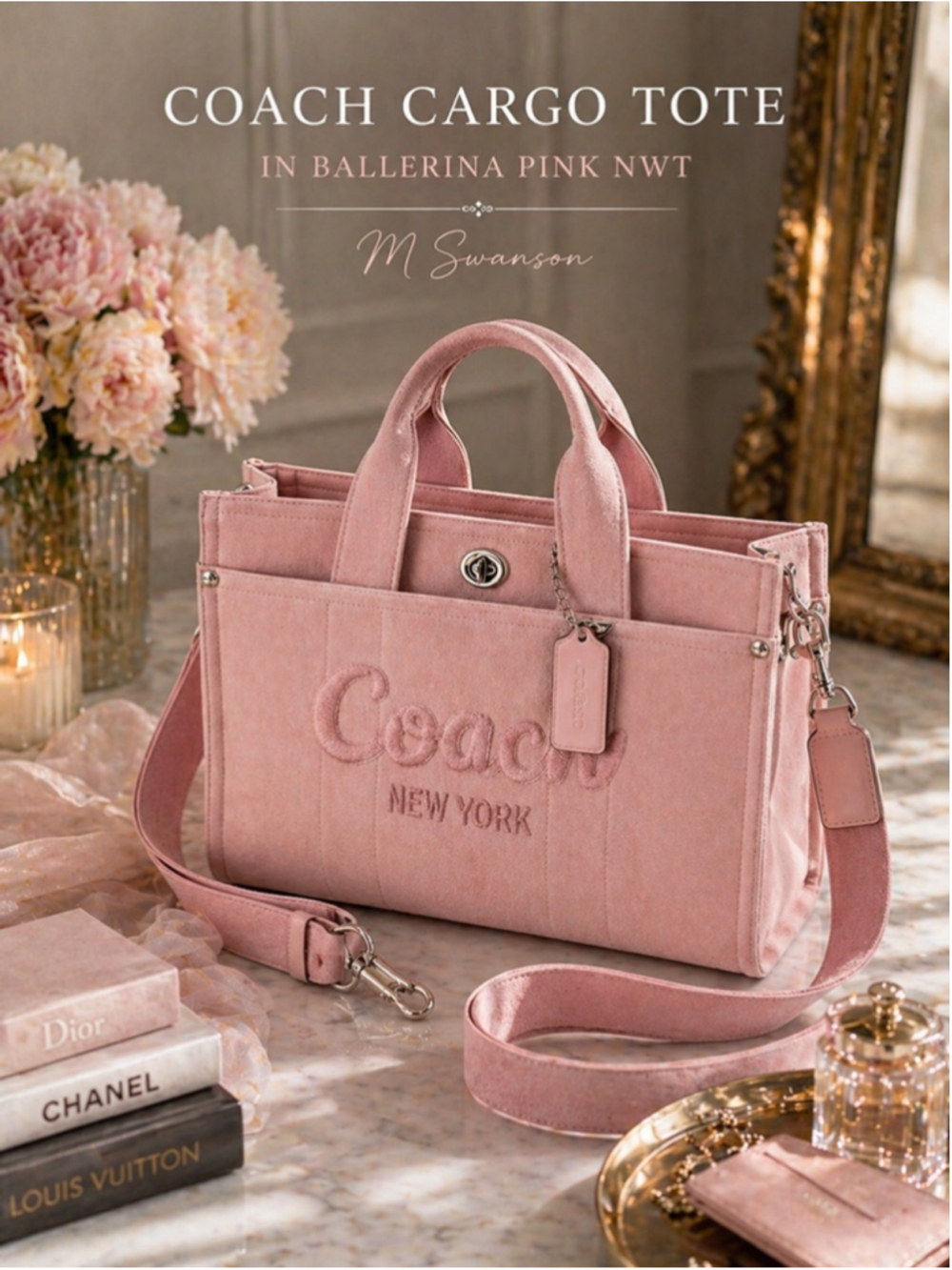NEW Authentic Coach Denim Cargo Tote Medium CBG45 in Ballerina Pink NWT - Rare